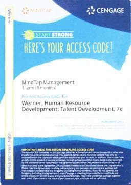 MindTap Management, 1 Term (6 Months) Printed Access Card for Werner's Human Resource Development: Talent Development 9781305576667